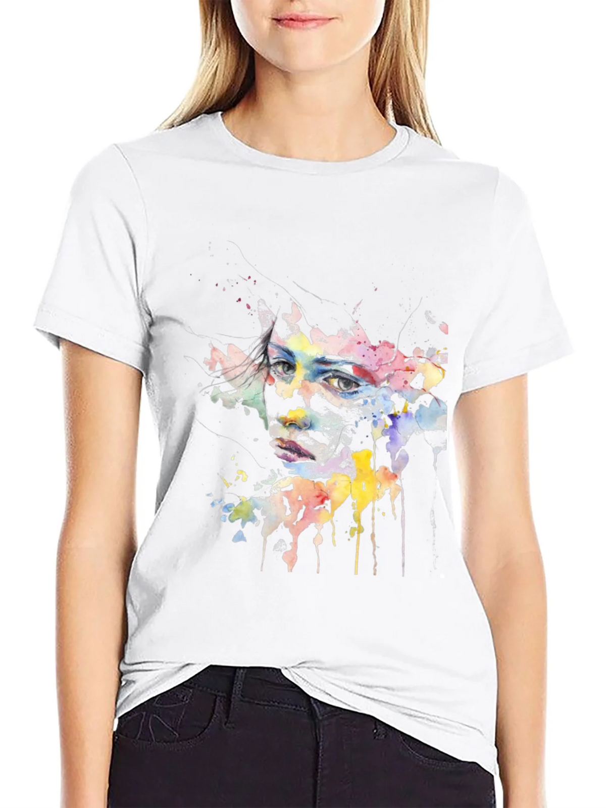 Abstract Watercolor Face Black T-Shirt product image 8
