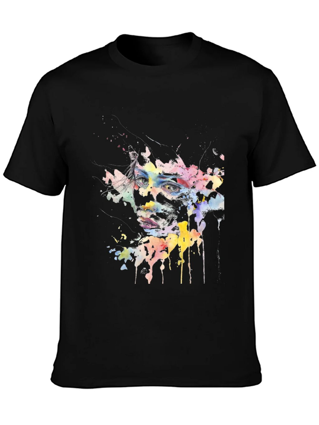 Abstract Watercolor Face Black T-Shirt product image 3