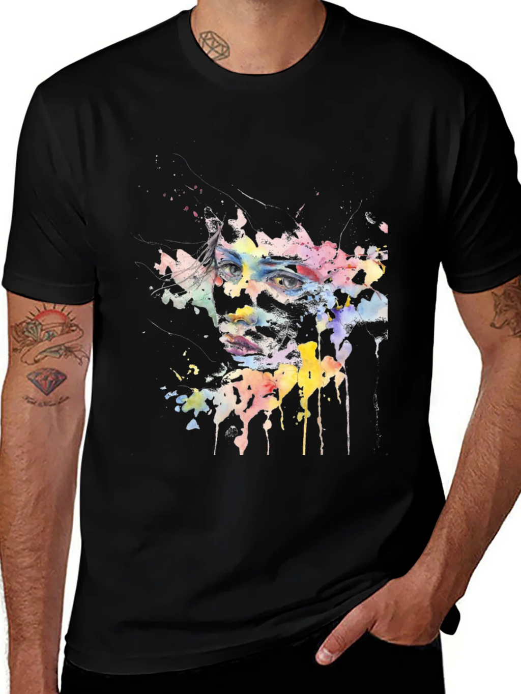 Abstract Watercolor Face Black T-Shirt product image 1