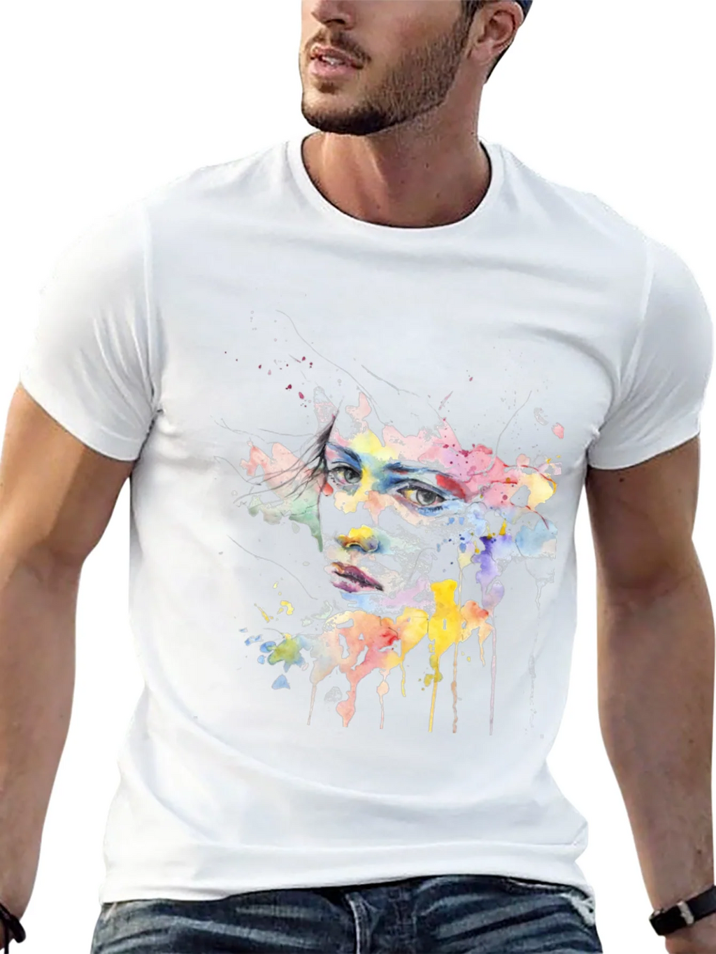 Abstract Watercolor Face Black T-Shirt product image 12