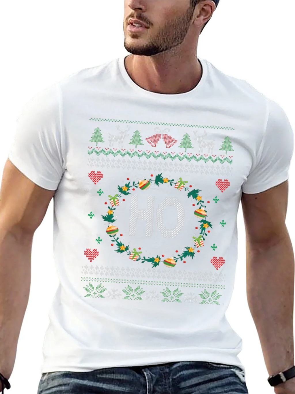 Festive HO Christmas Knit Pattern Holiday T-Shirt product image 12