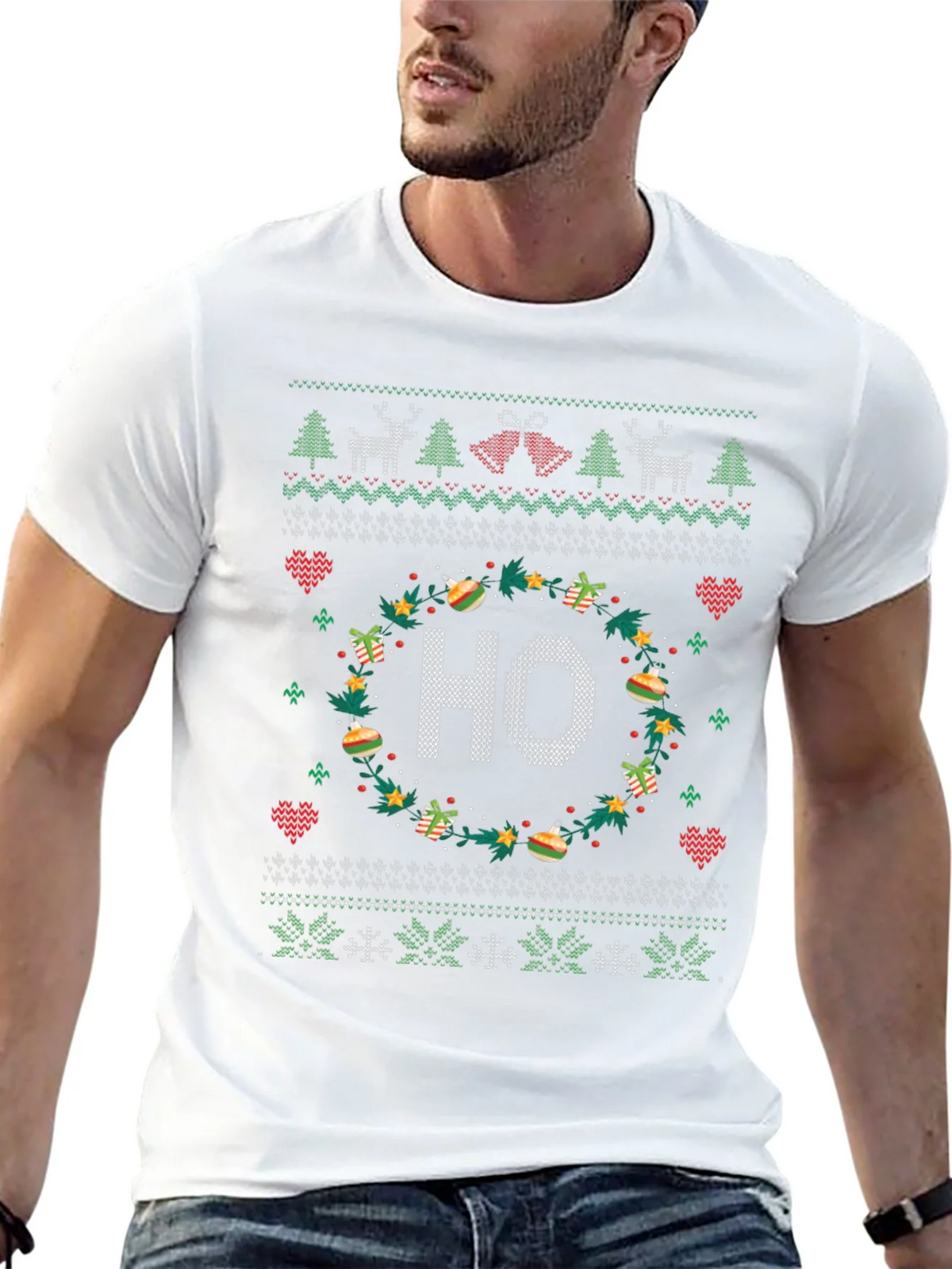Festive HO Christmas Knit Pattern Holiday T-Shirt product image 12