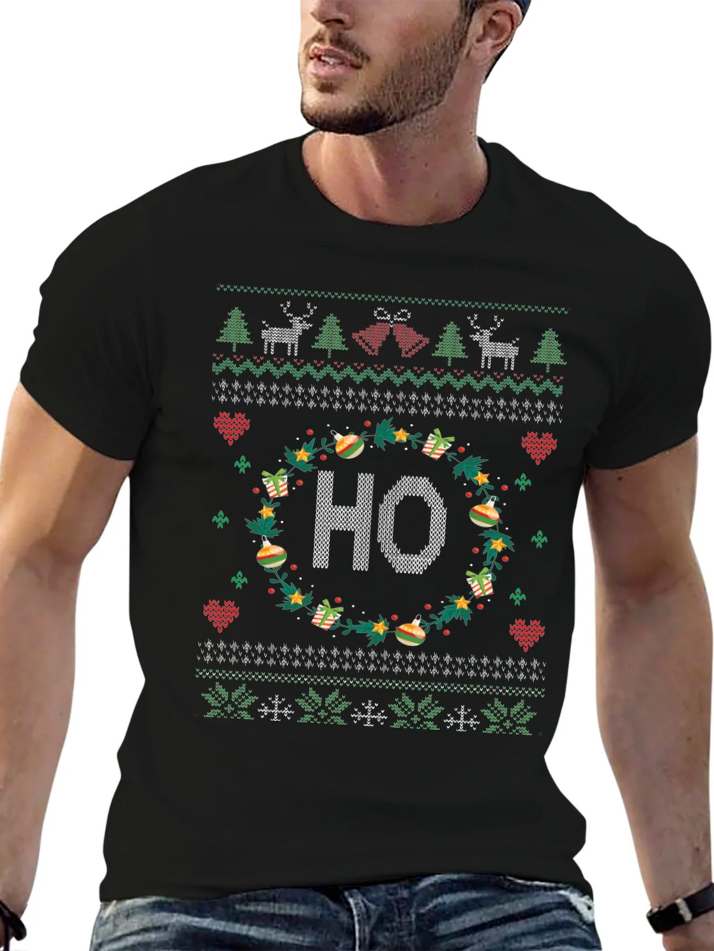 Festive HO Christmas Knit Pattern Holiday T-Shirt product image 6