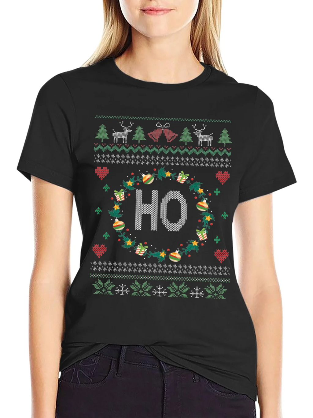 Festive HO Christmas Knit Pattern Holiday T-Shirt product image 2