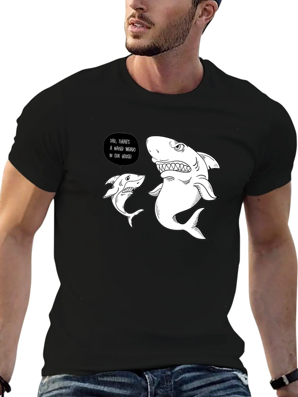 Funny Shark Graphic Print Black T-Shirt product image 6