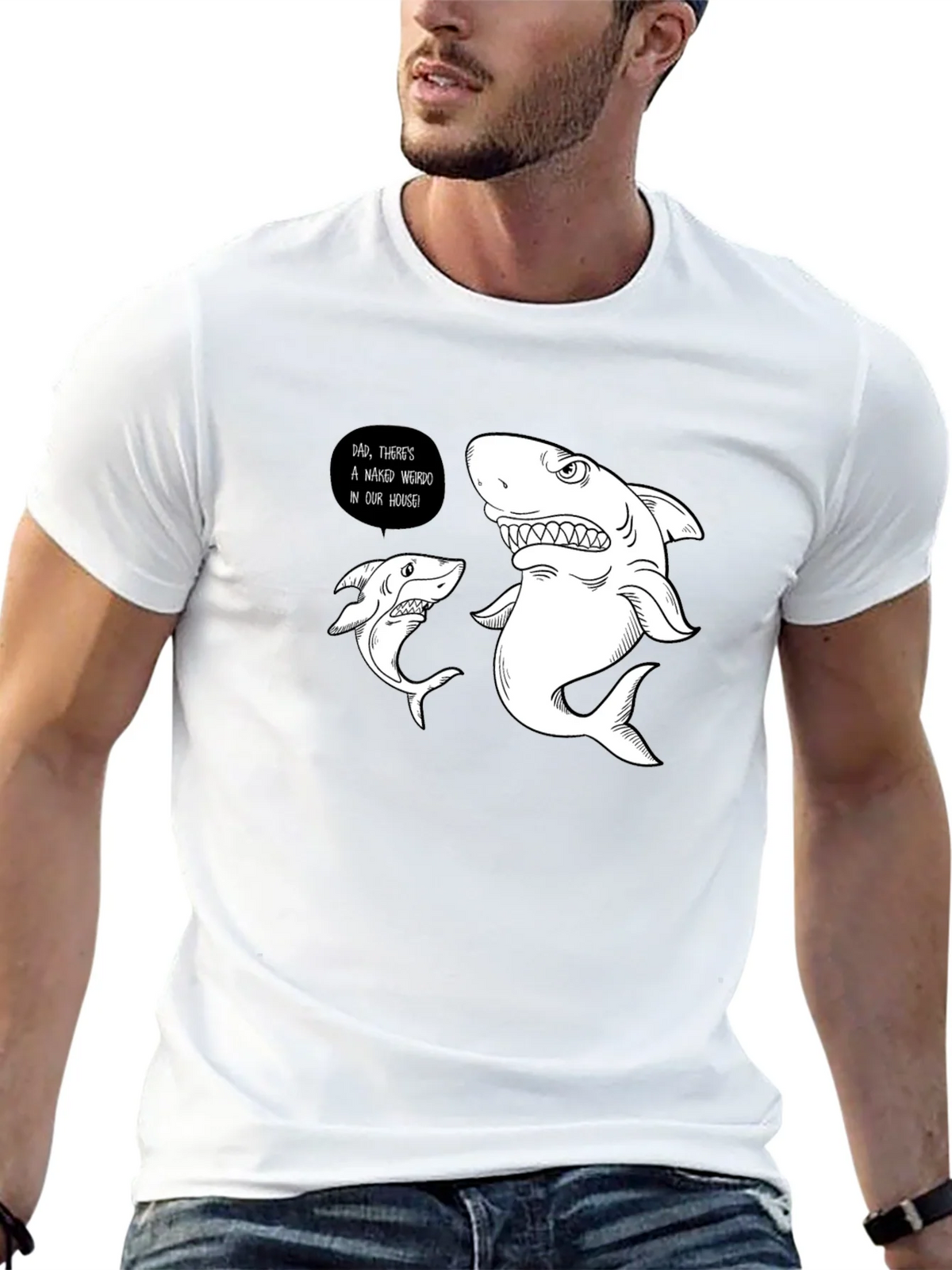 Funny Shark Graphic Print Black T-Shirt product image 12