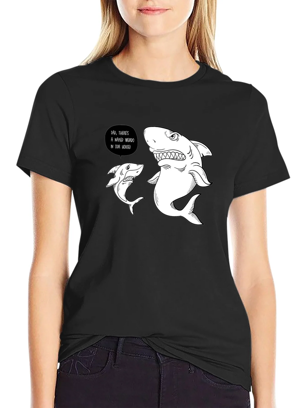 Funny Shark Graphic Print Black T-Shirt product image 2