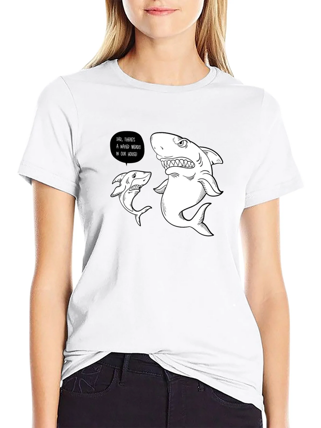 Funny Shark Graphic Print Black T-Shirt product image 8