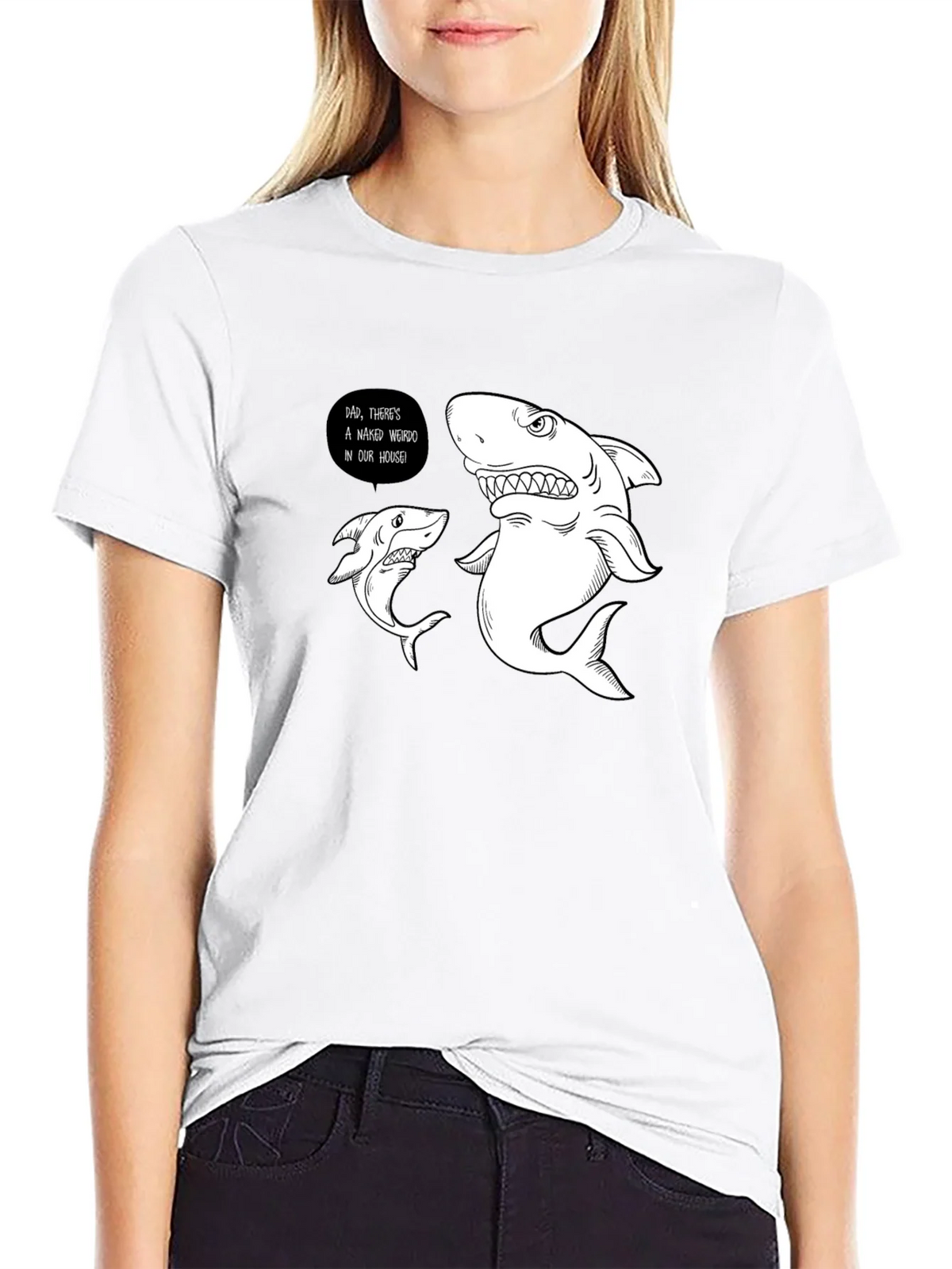 Funny Shark Graphic Print Black T-Shirt product image 8