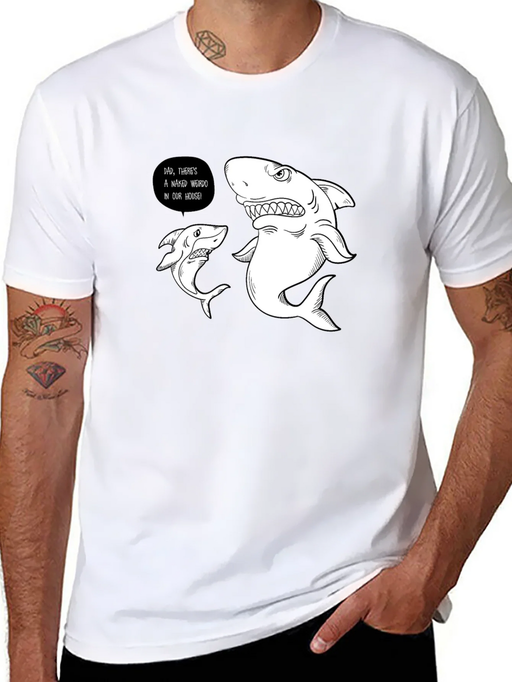 Funny Shark Graphic Print Black T-Shirt product image 7