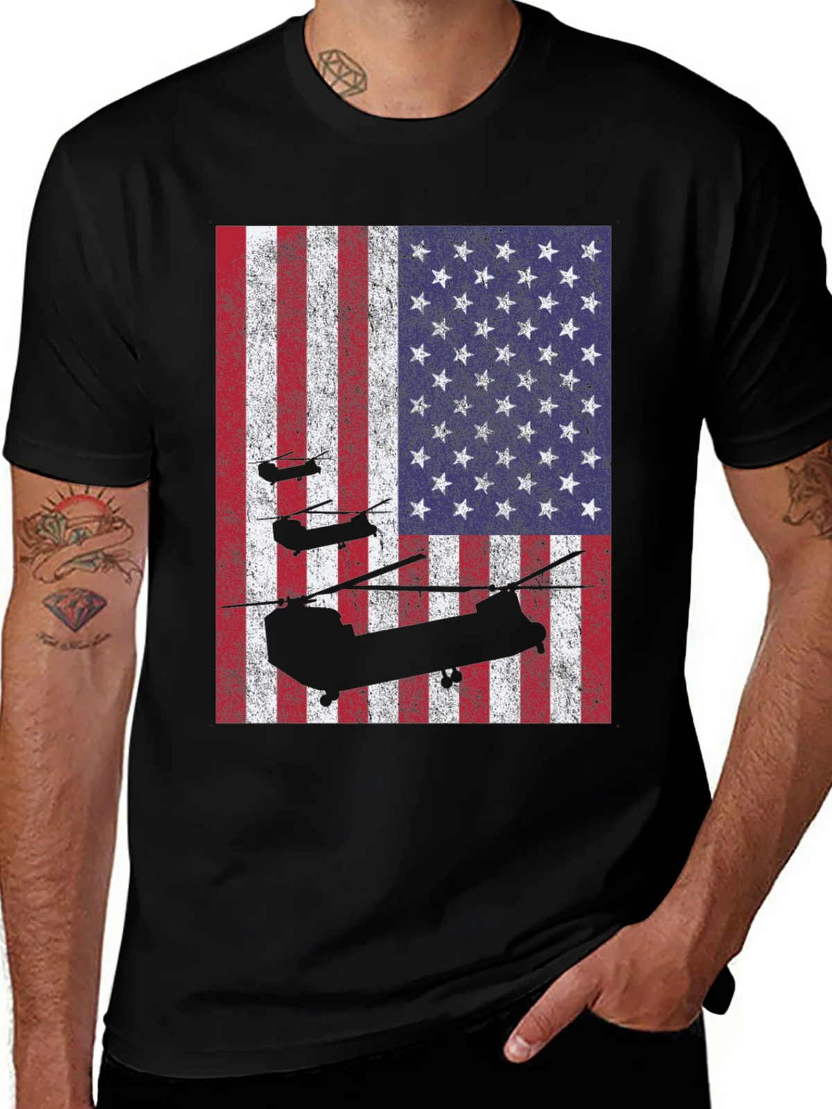 American Flag Helicopter T-Shirt product image 1