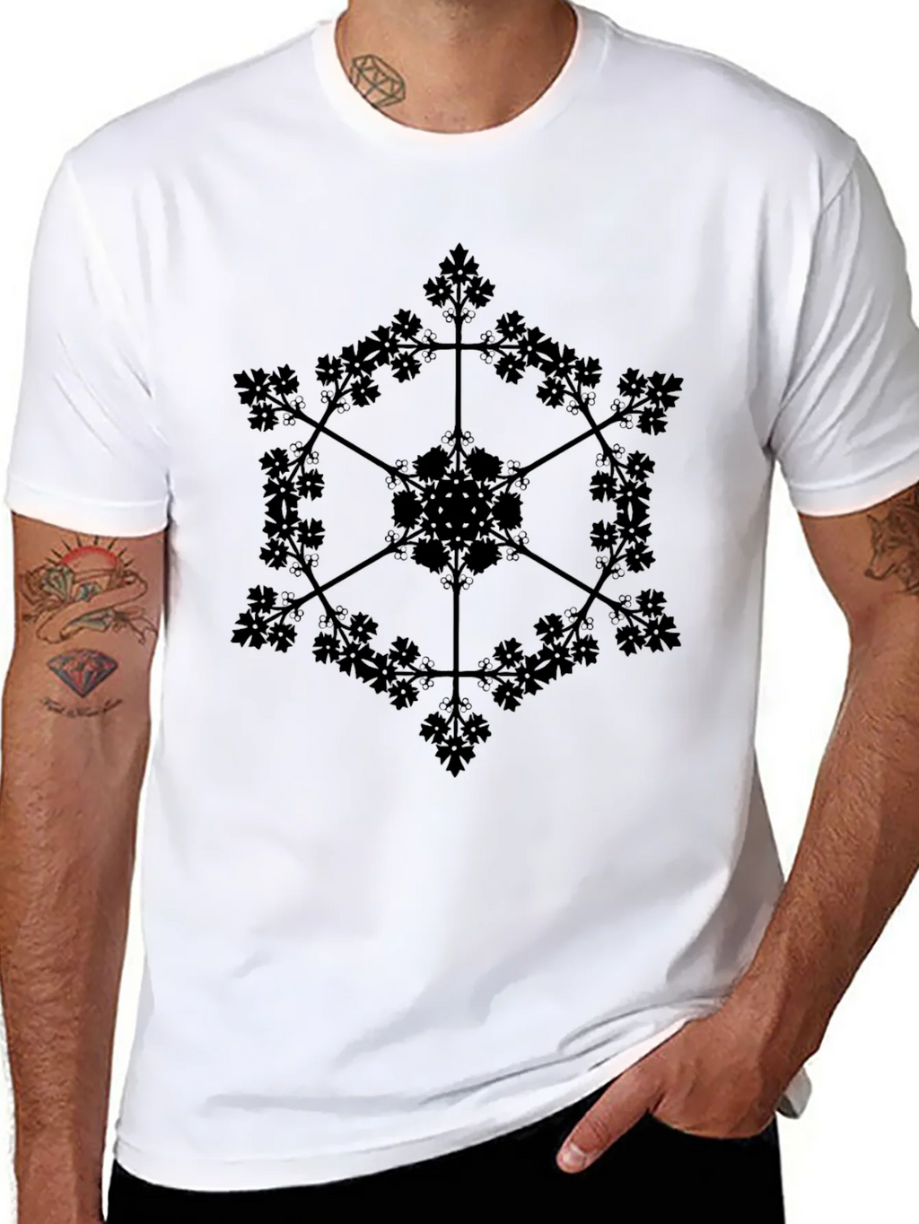 Geometric Botanical Black Graphic T-Shirt product image 7