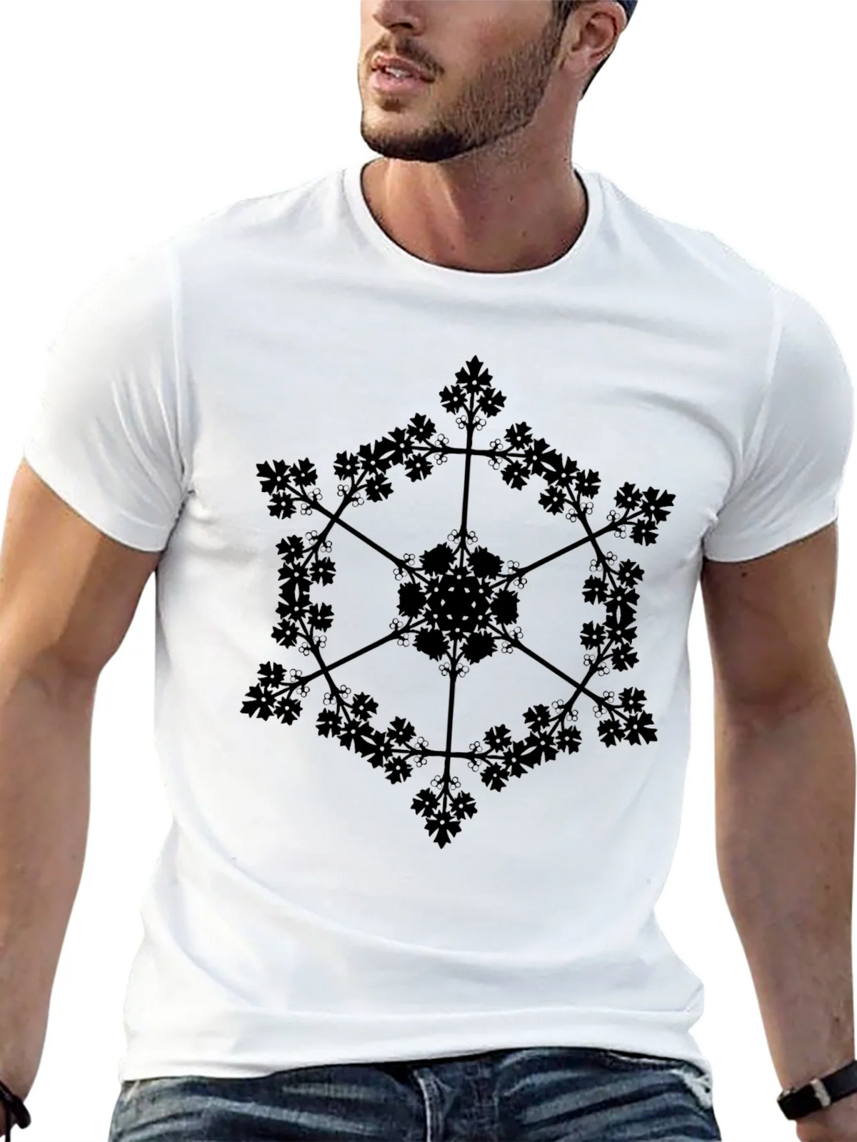 Geometric Botanical Black Graphic T-Shirt product image 12