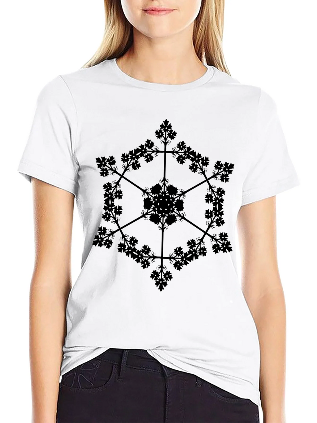 Geometric Botanical Black Graphic T-Shirt product image 8