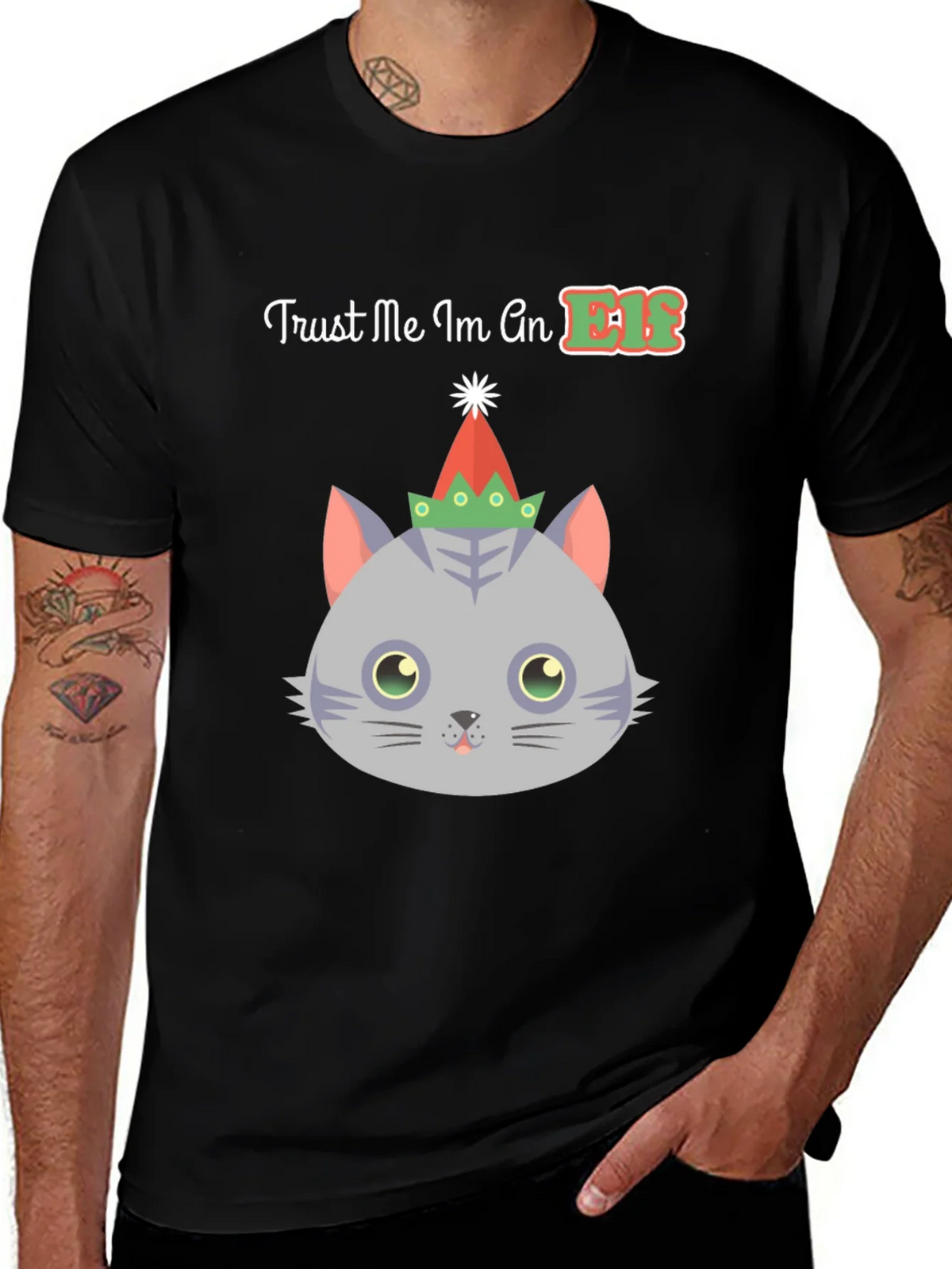 Trust Me Im An Elf Cat Christmas T-Shirt product image 1