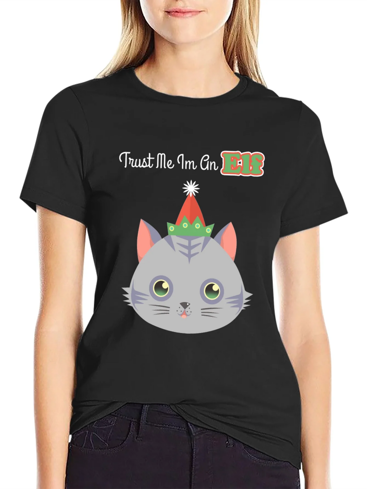Trust Me Im An Elf Cat Christmas T-Shirt product image 2
