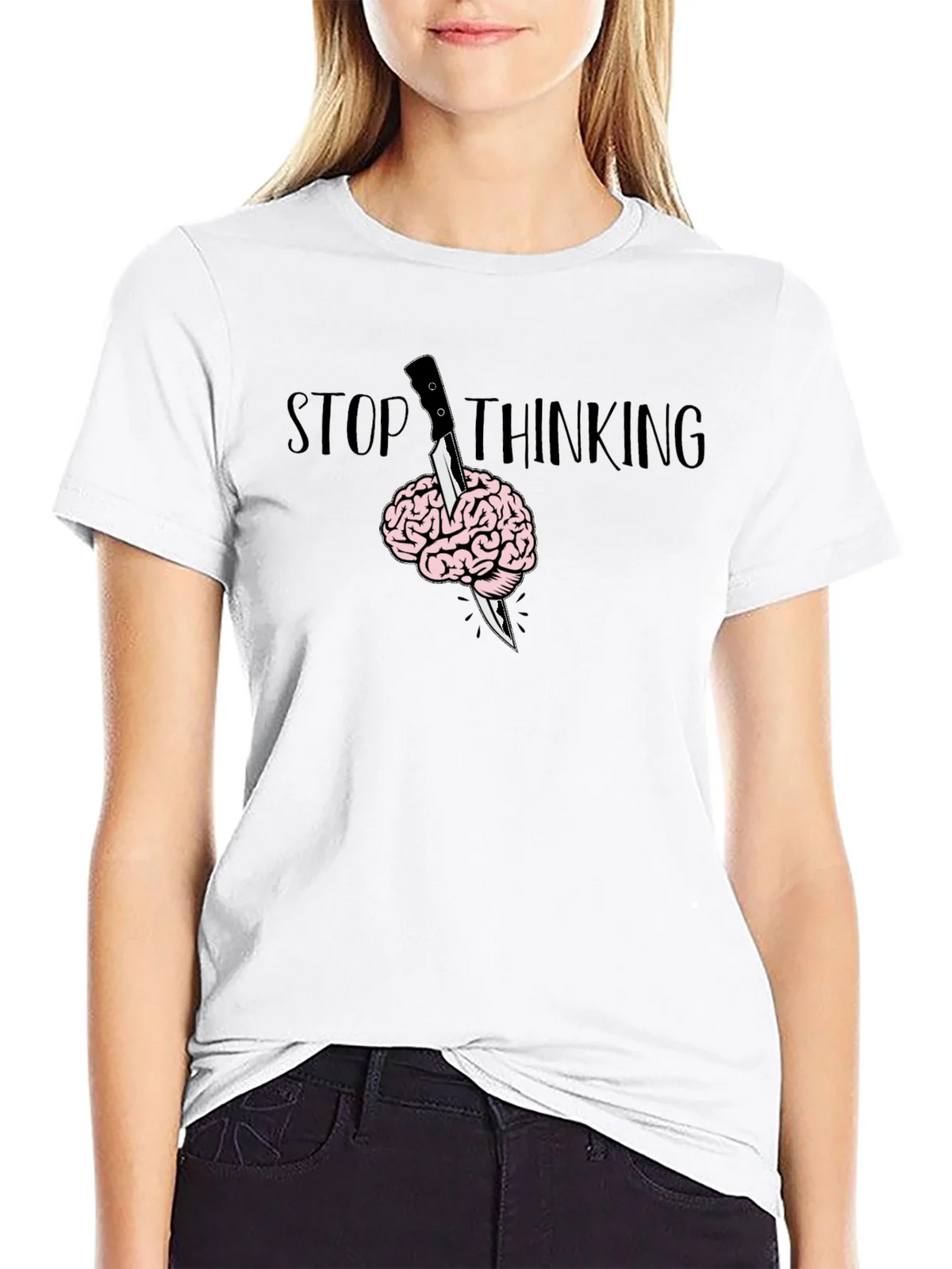 Stop Thinking Graphic T-Shirt - Brain Knife Tee product image 8