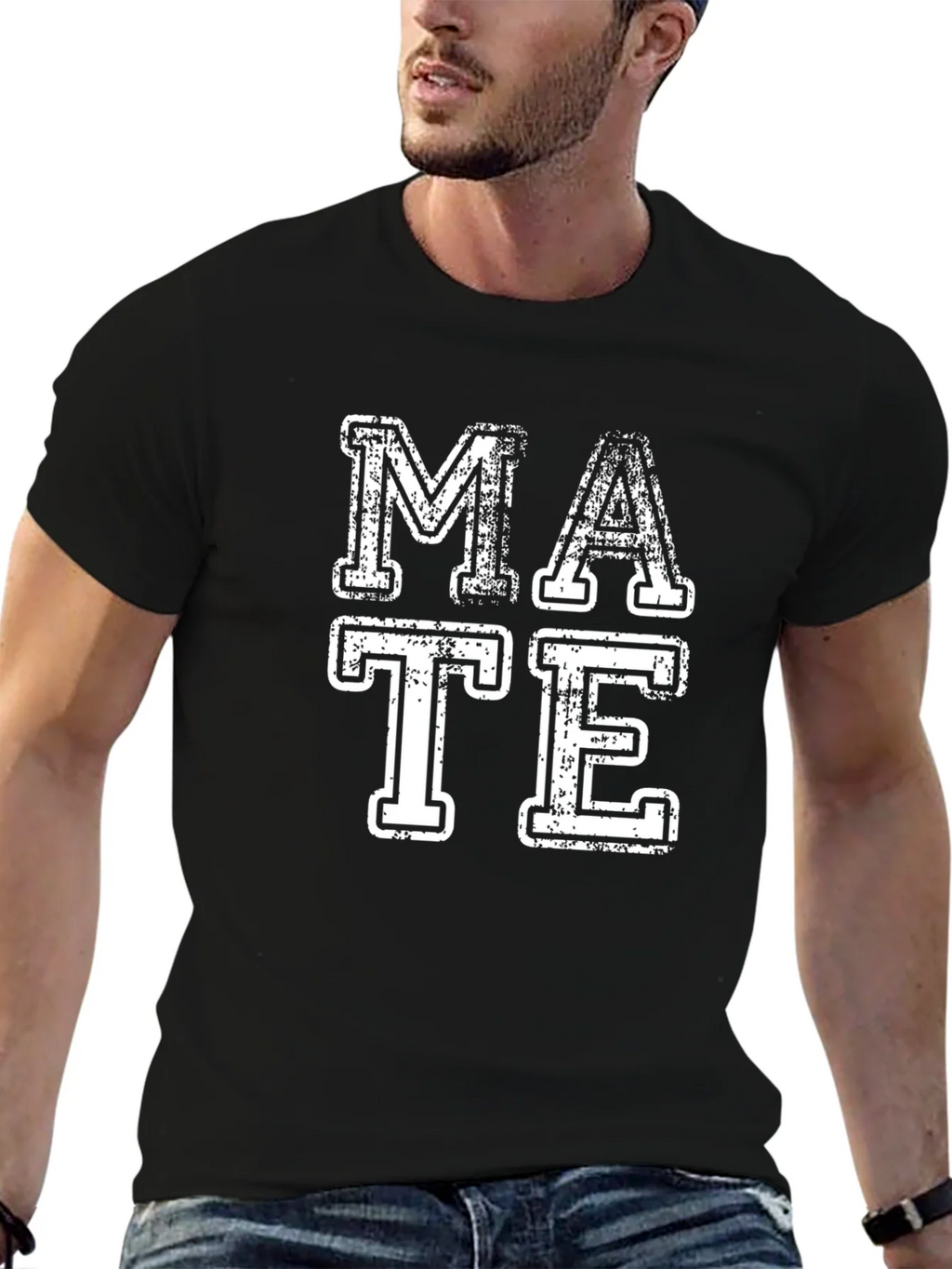 Retro MATE Graphic Print Black Crew Neck T-Shirt product image 6