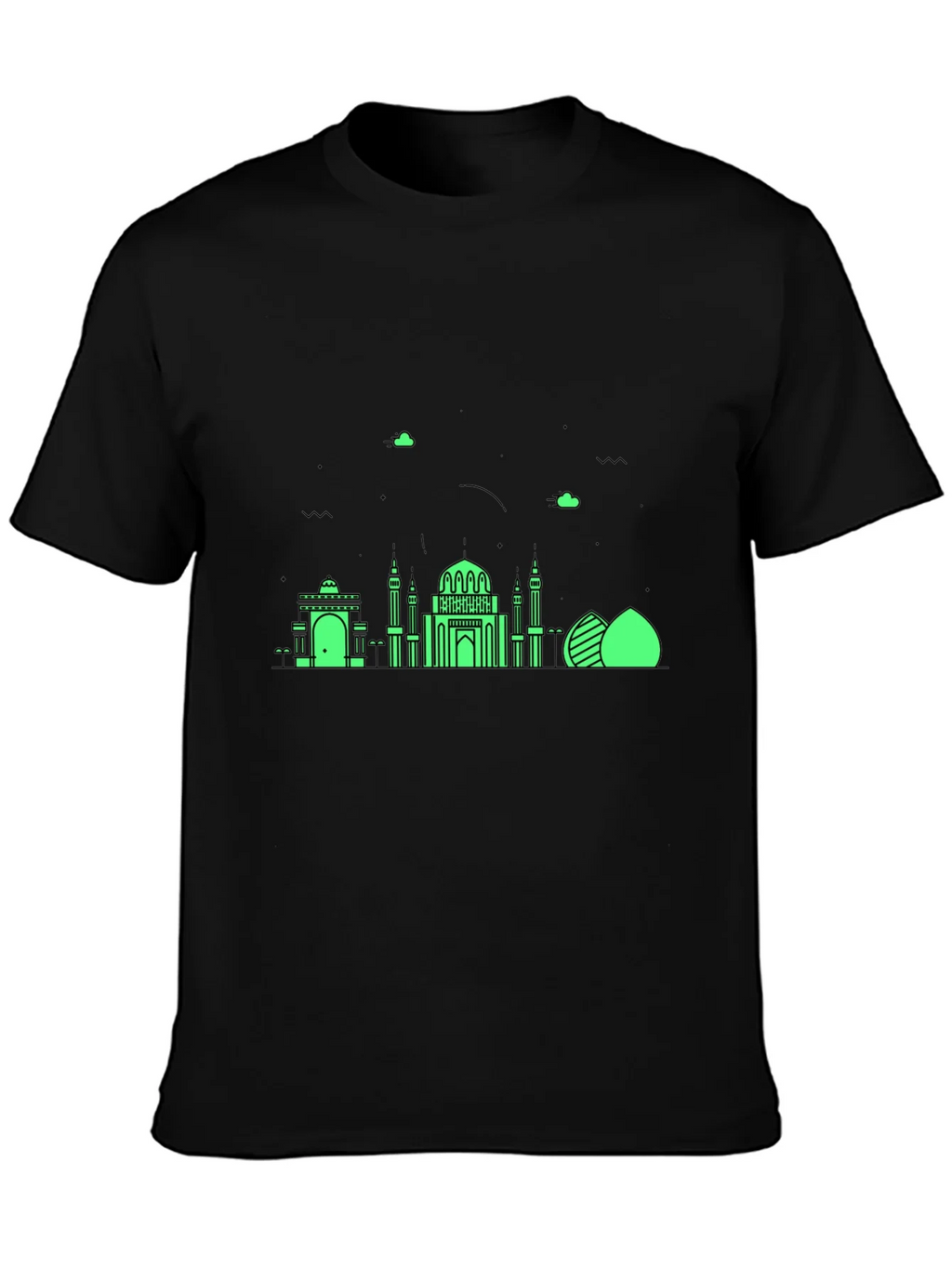 Black T-Shirt with Green Architectural Design product image 3