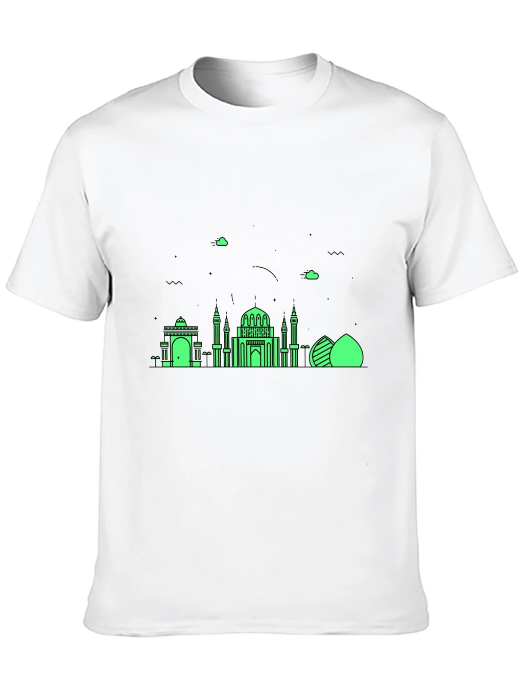 Black T-Shirt with Green Architectural Design product image 9