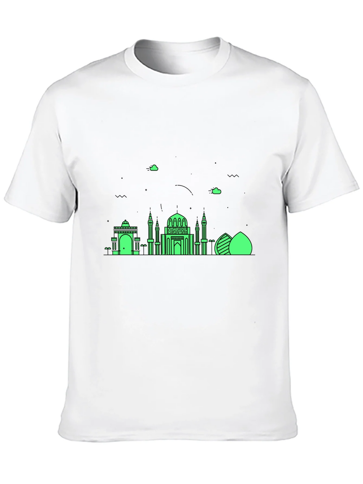 Black T-Shirt with Green Architectural Design product image 9