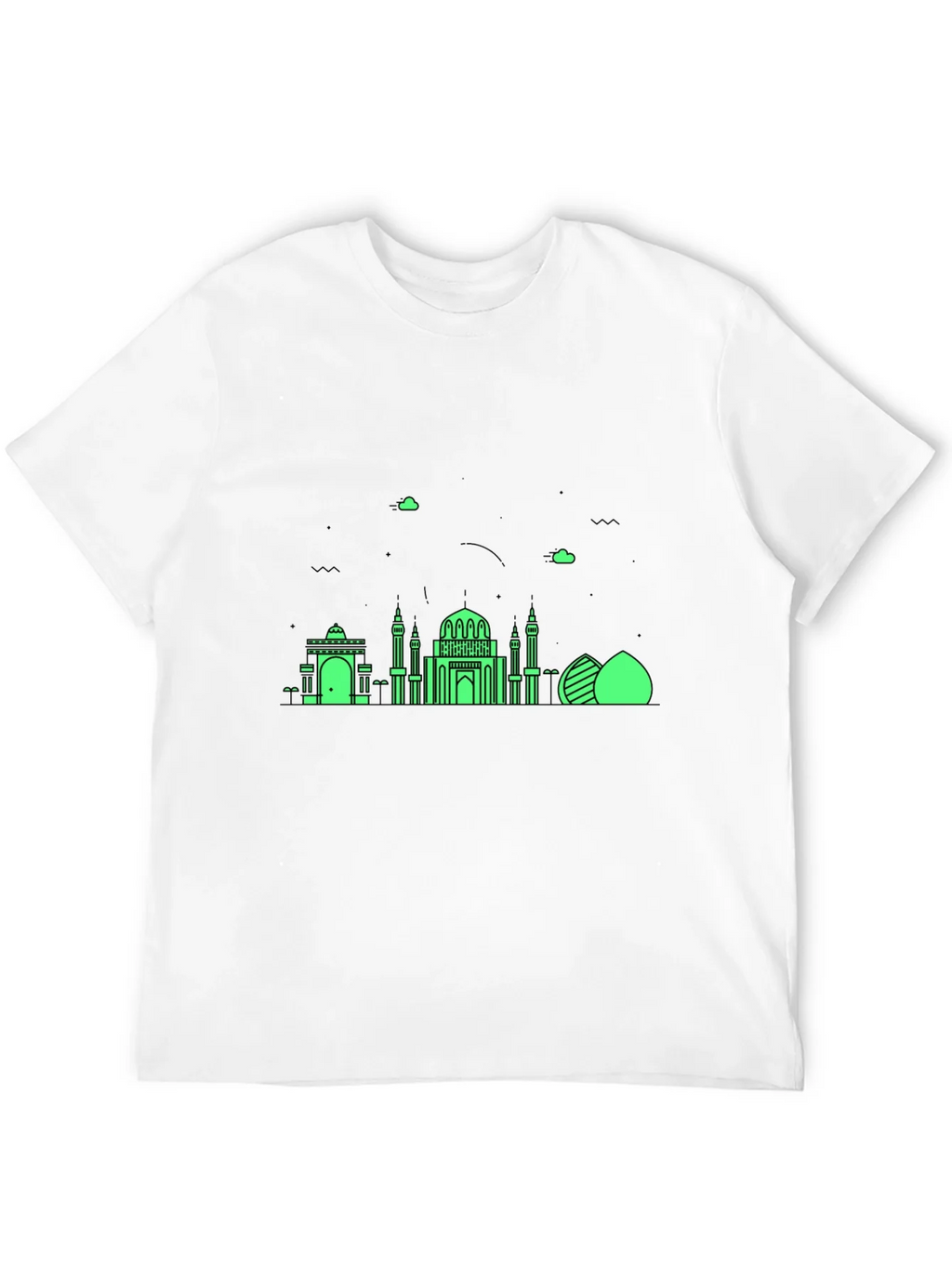 Black T-Shirt with Green Architectural Design product image 11