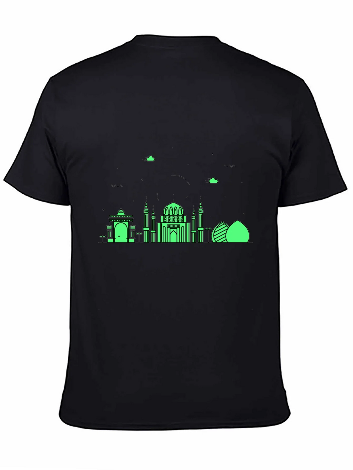 Black T-Shirt with Green Architectural Design product image 4