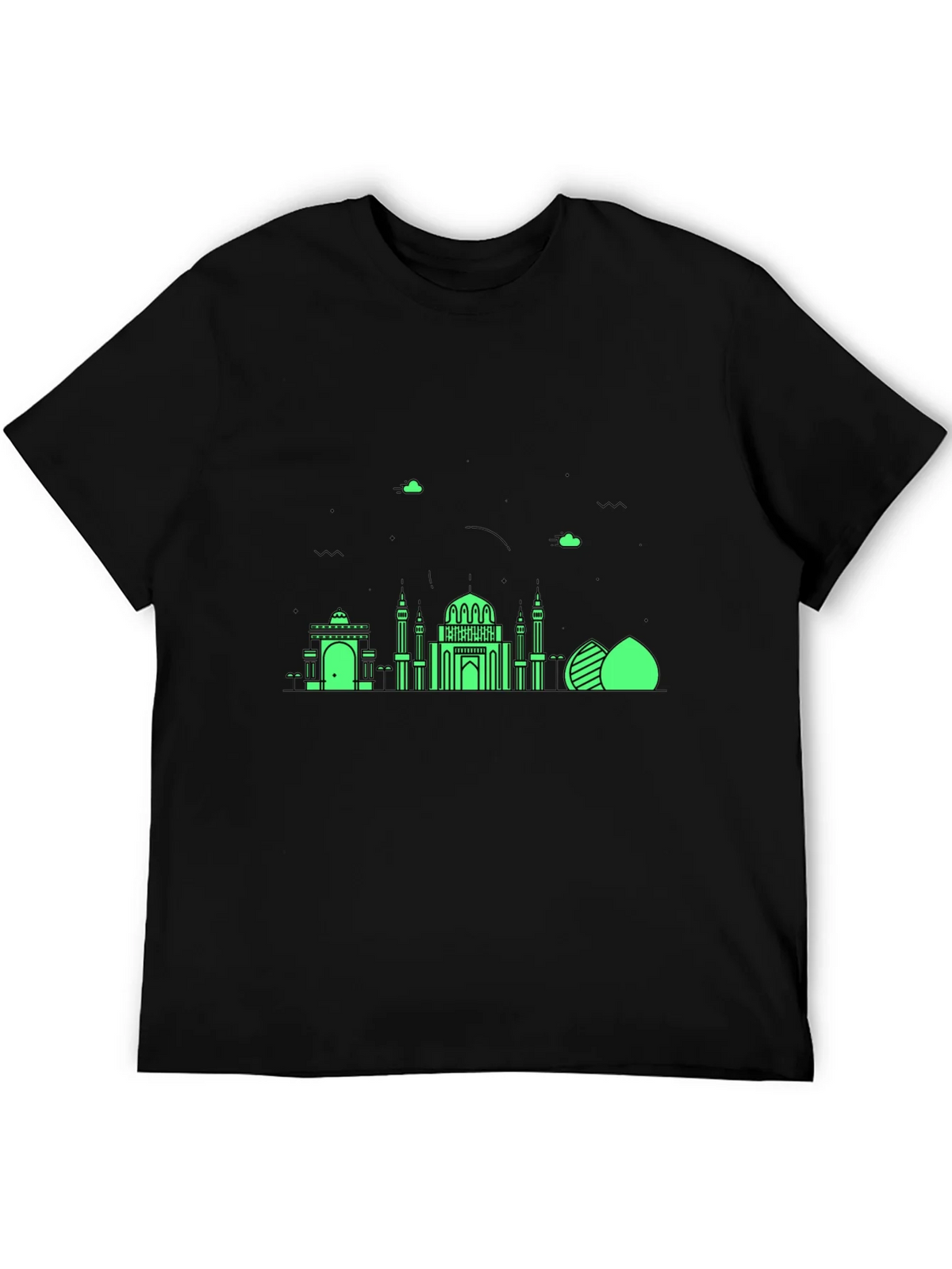 Black T-Shirt with Green Architectural Design product image 5