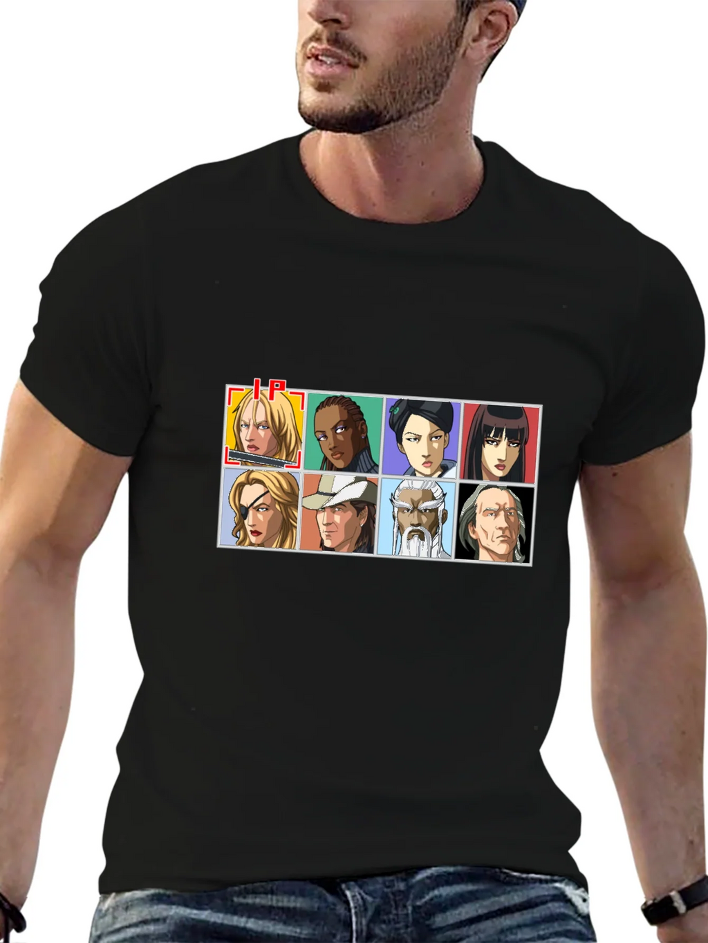 Anime Character Grid Black T-Shirt product image 6