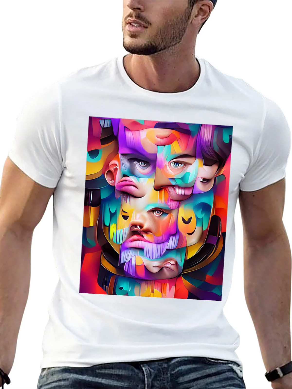 Abstract Face Art Graphic Print Black T-Shirt product image 11