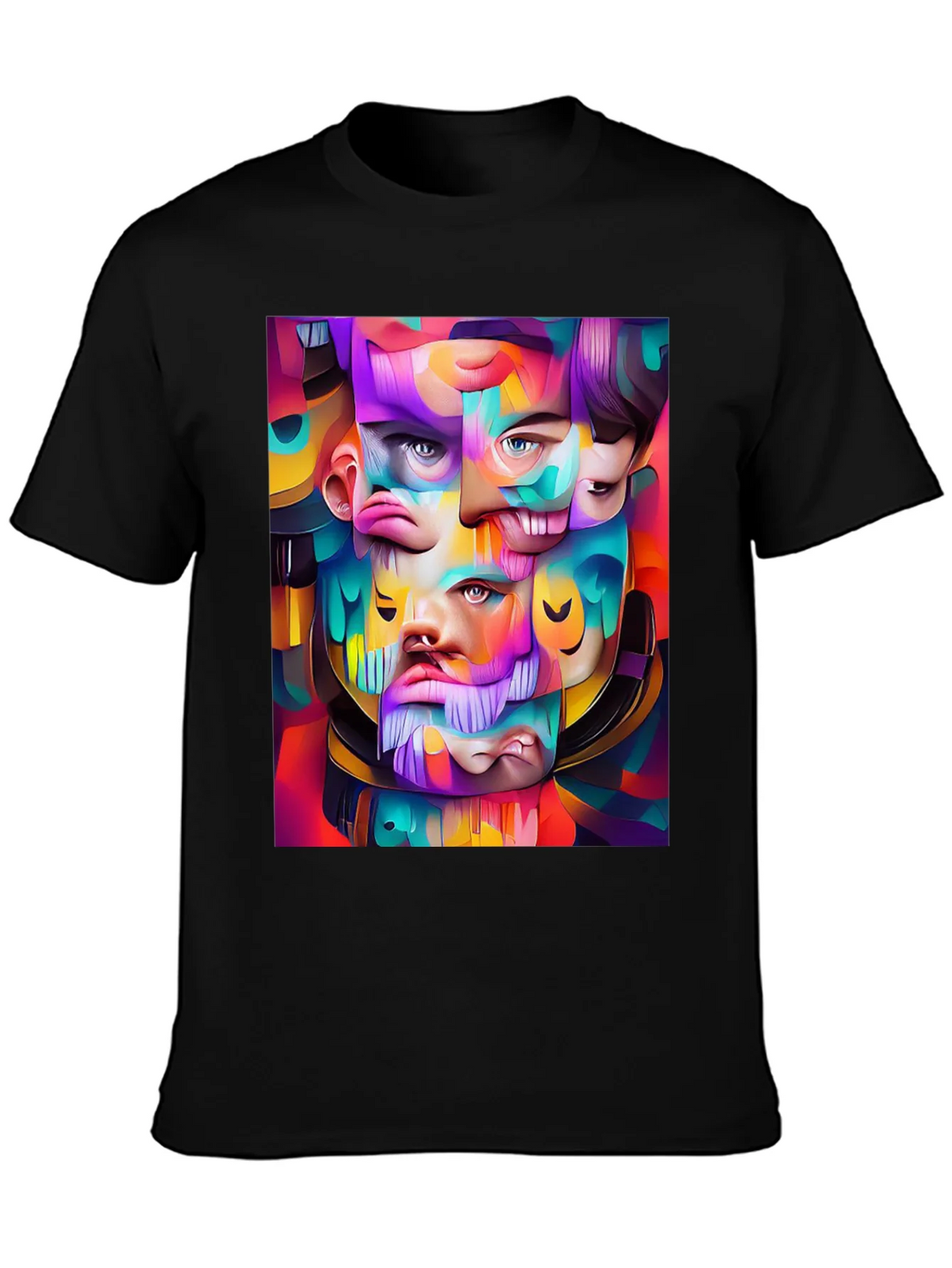 Abstract Face Art Graphic Print Black T-Shirt product image 3