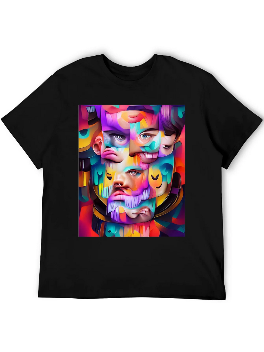 Abstract Face Art Graphic Print Black T-Shirt product image 5