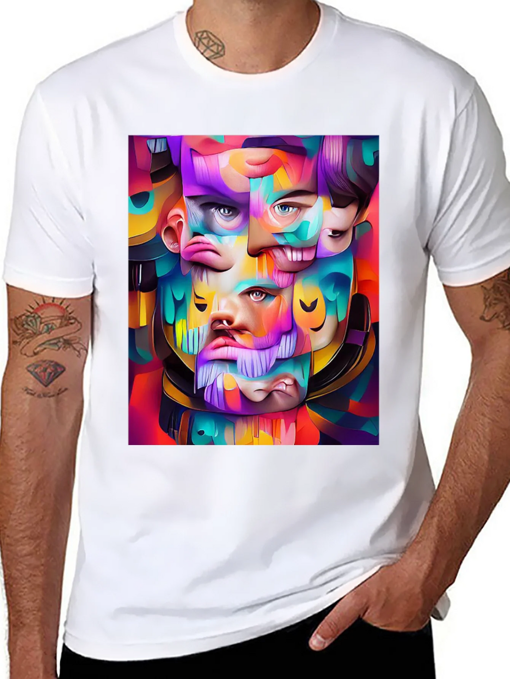 Abstract Face Art Graphic Print Black T-Shirt product image 7