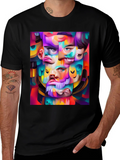Abstract Face Art Graphic Print Black T-Shirt product image 1