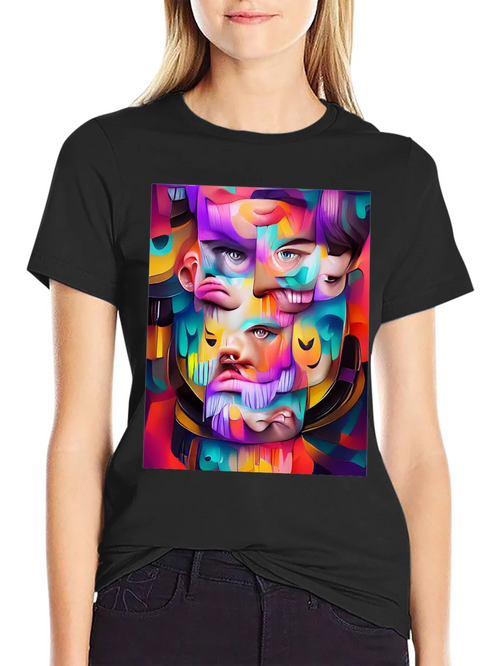 Abstract Face Art Graphic Print Black T-Shirt product image 2