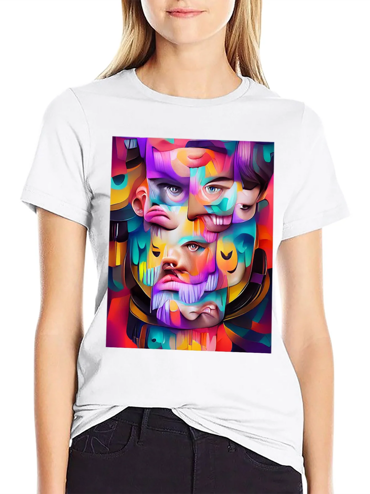 Abstract Face Art Graphic Print Black T-Shirt product image 8