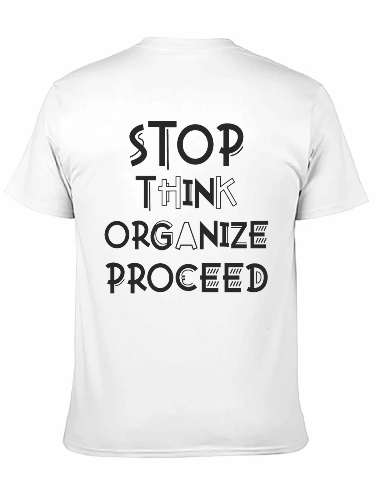 Stop Think Organize Proceed Black Graphic Tee product image 10