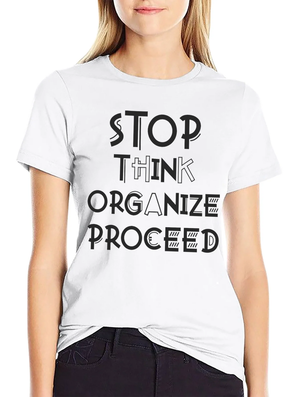 Stop Think Organize Proceed Black Graphic Tee product image 8
