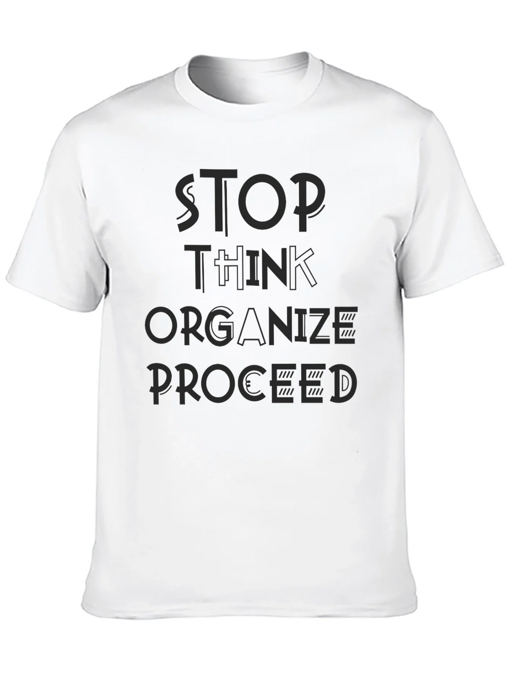 Stop Think Organize Proceed Black Graphic Tee product image 9