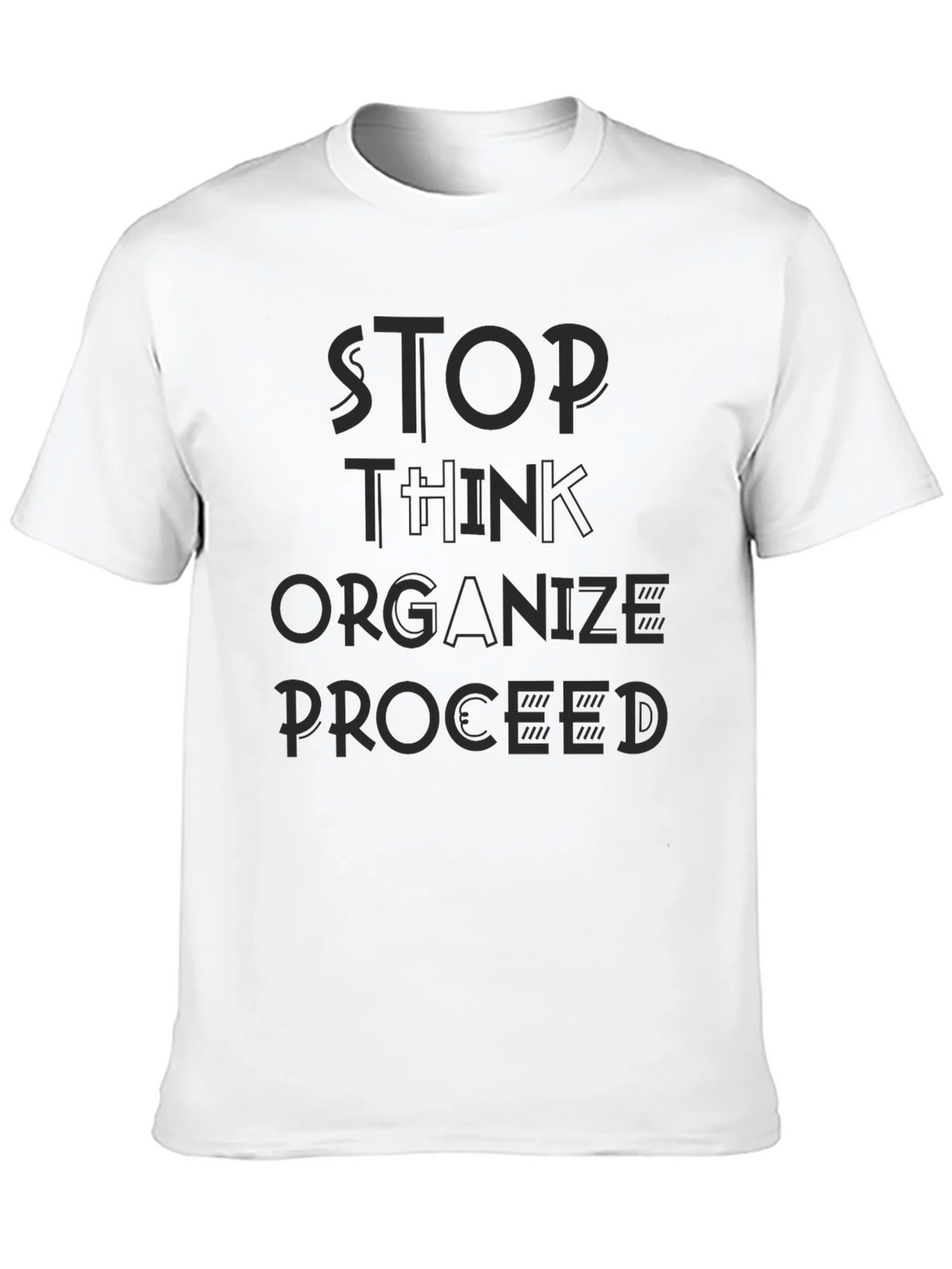 Stop Think Organize Proceed Black Graphic Tee product image 9