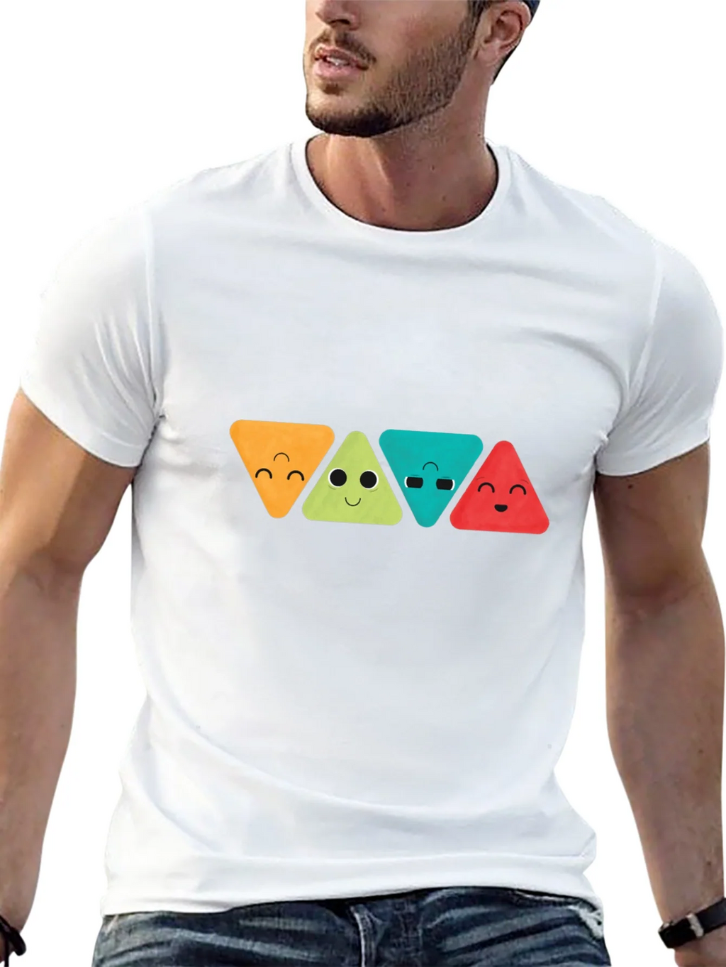 Funny Triangle Faces Graphic Black T-Shirt product image 7