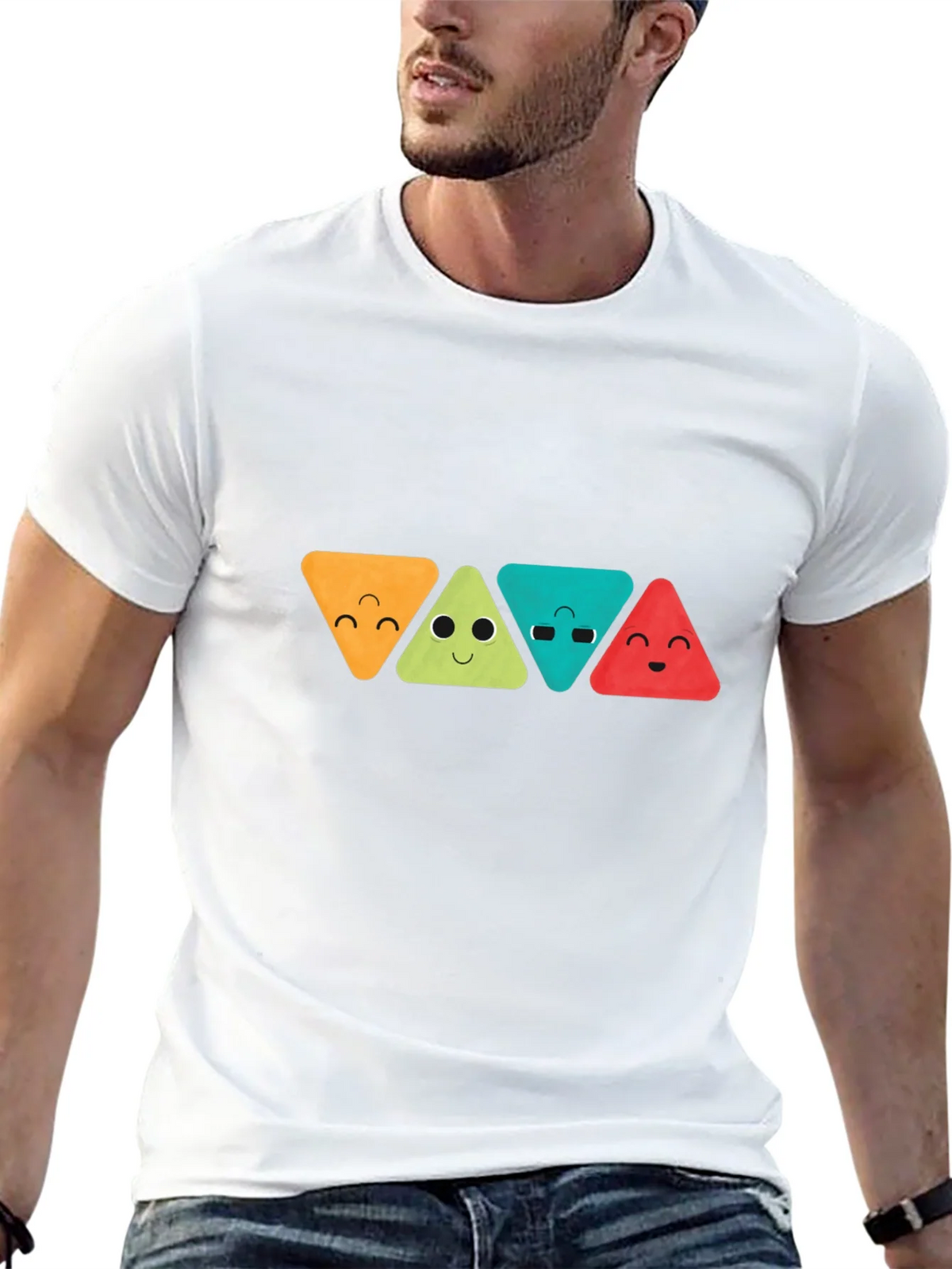 Funny Triangle Faces Graphic Black T-Shirt product image 7
