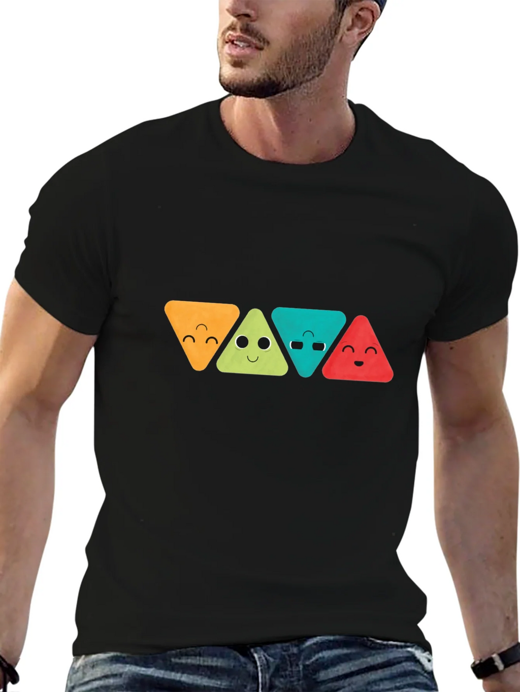 Funny Triangle Faces Graphic Black T-Shirt product image 4