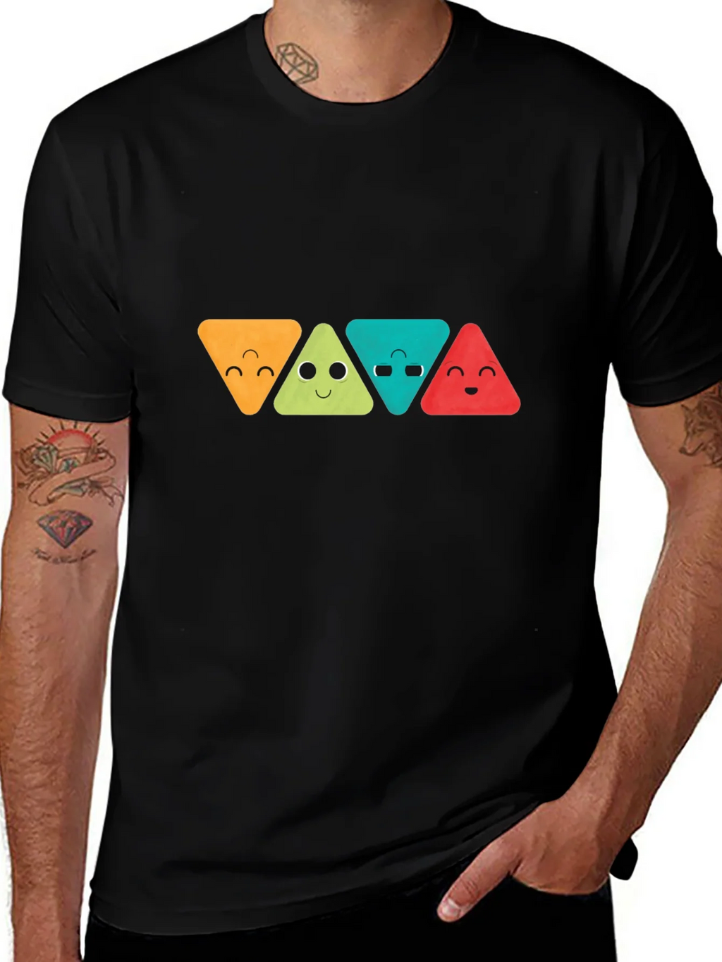 Funny Triangle Faces Graphic Black T-Shirt product image 1