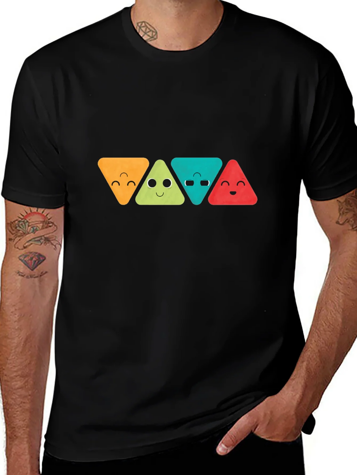 Funny Triangle Faces Graphic Black T-Shirt product image 1