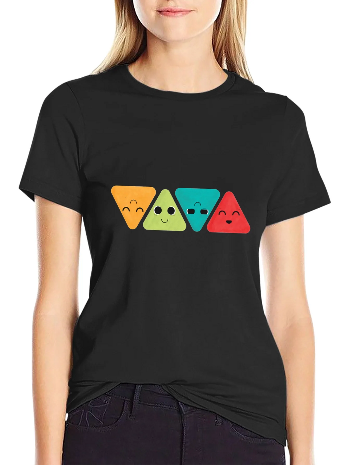 Funny Triangle Faces Graphic Black T-Shirt product image 2