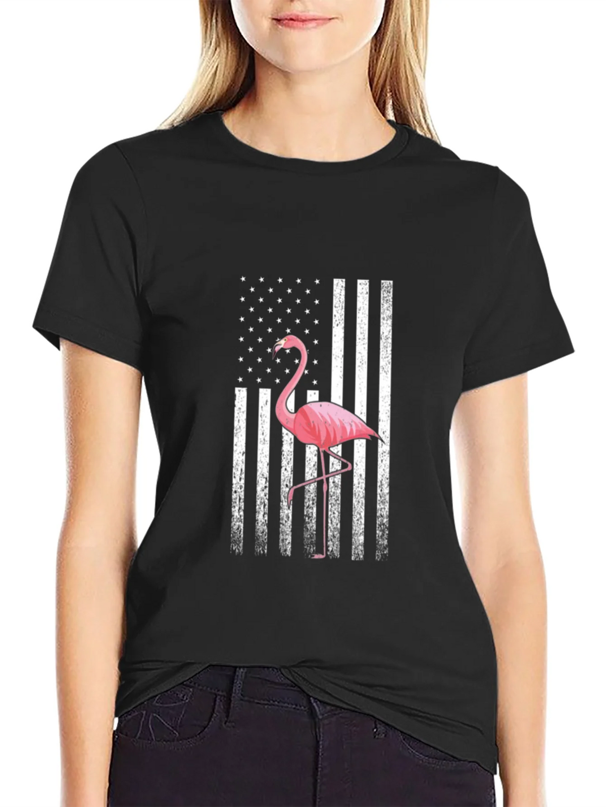 Flamingo American Flag Graphic T-Shirt product image 2