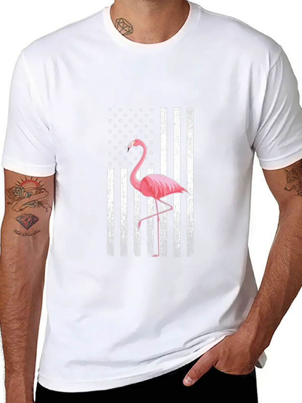 Flamingo American Flag Graphic T-Shirt product image 7