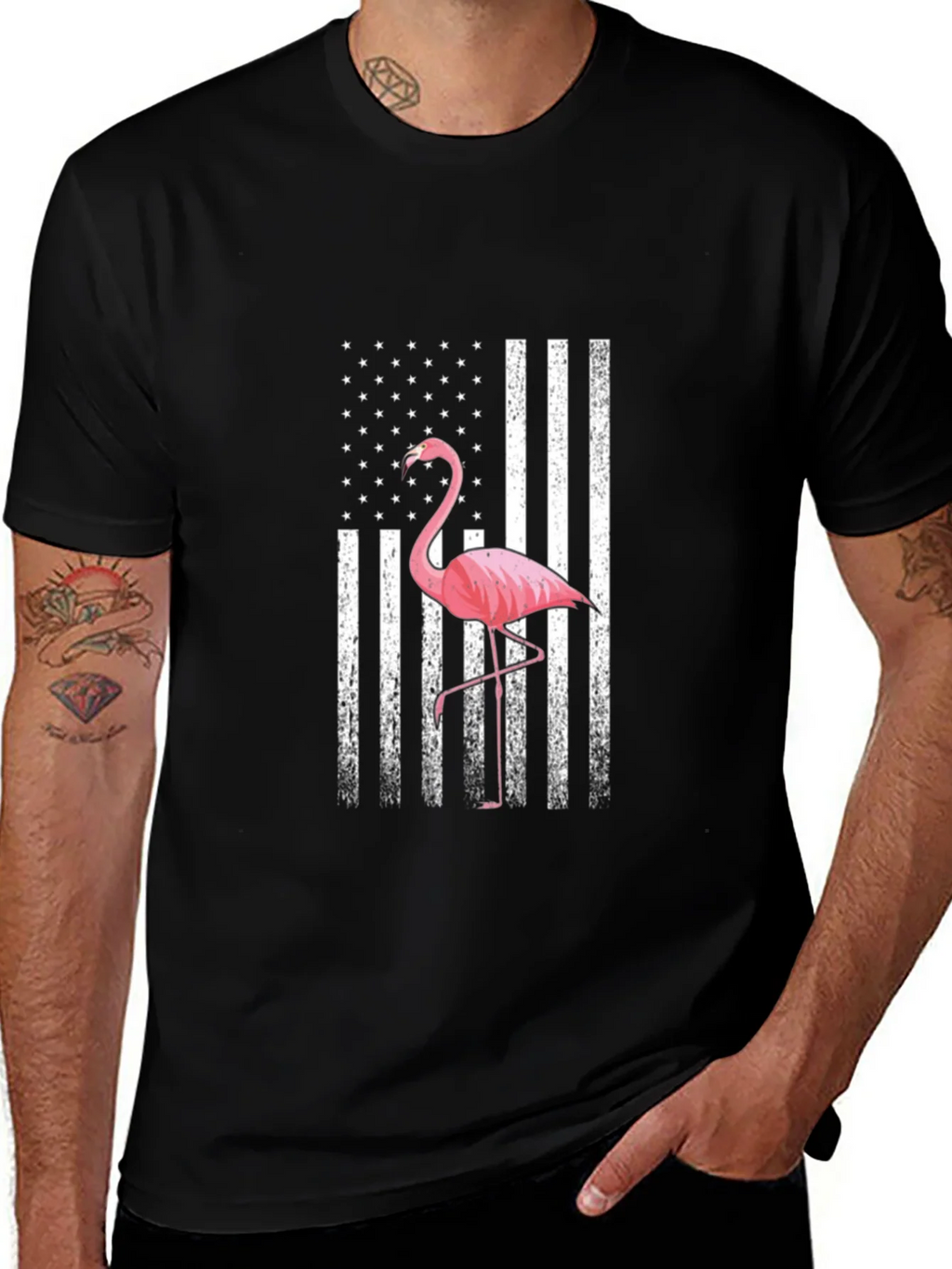 Flamingo American Flag Graphic T-Shirt product image 1
