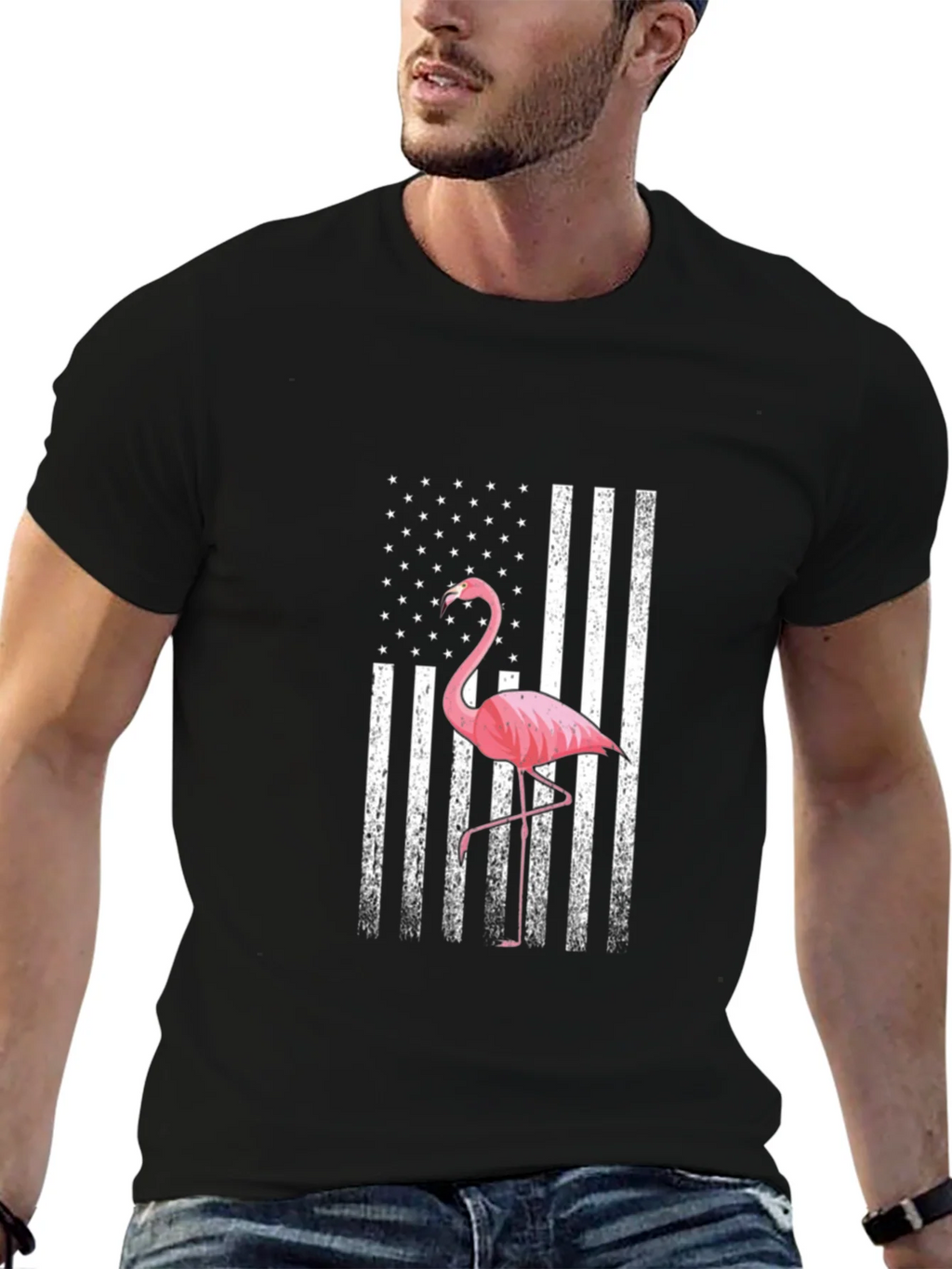 Flamingo American Flag Graphic T-Shirt product image 6